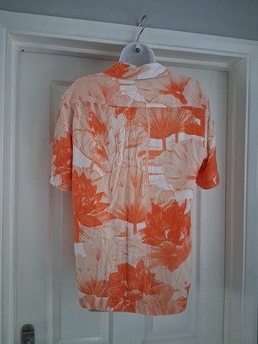 H&M mens orange Floral shirt small chest 38/40 Inch Holiday Casual Summer - Picture 6 of 9
