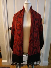Amanda Smith Black And Red Paisley Wrap/Shaw/Scarf Made In Italy