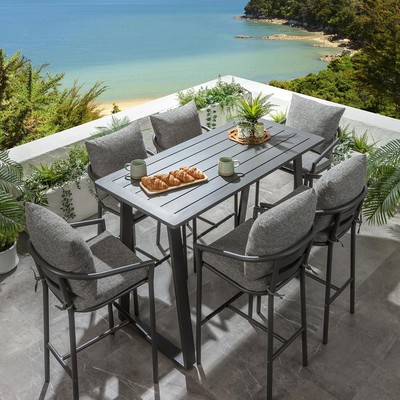 Outdoor Seater Tall High Table Stool Garden Bar Set Grey Aluminium  UK