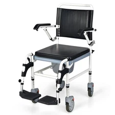 Goplus 4-in-1 Shower Commode Wheelchair  W/ 4 Lockable Mute Wheels