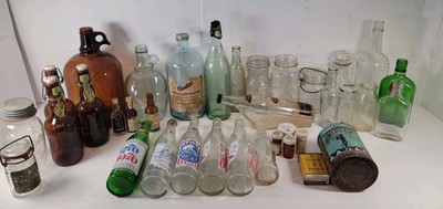 Lot Of Vintage Collectible Coca-Cola Pepsi 7up Bottles Alcohol Pharmacy Mason...