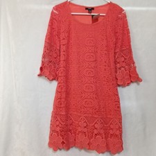 Alfani Petite Small Lace Floral Crochet Shift Dress Tropical Reef Coral PS