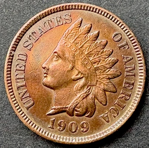1909 Indian Head Cent Au+ Near UNC  4 Diamonds Some Obverse Red Sharp Liberty
