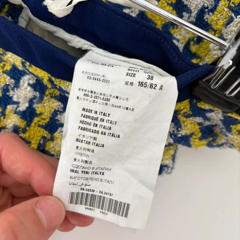 Miu Miu Tweed Houndstooth Wool Blue/Yellow A-Line Mini Skirt image 8