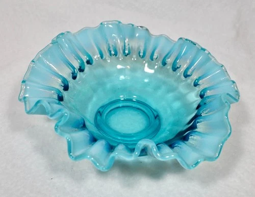 5" Vintage Fenton Ruffle Edge Thumbprint Candy Dish Bowl Milk Edge