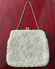 VTG Beaded Evening Bag Bridal Clutch Purse, Snake Chain Handle, Wedding Clutch
