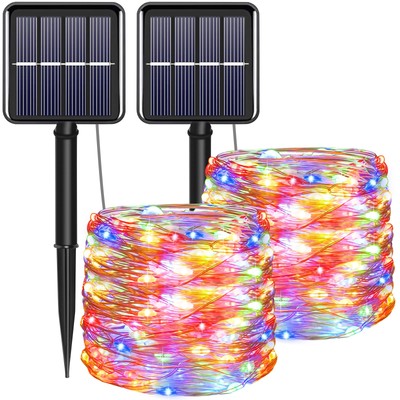 2x Luces solares coloridas de cadena de hadas luces al aire libre impermeables