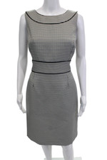 Tahari Levine Women Black Check Sheath Dress Sleeveless Knee Length Size 8