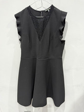 NEXT Black Lace A-Line Short Dress Sleeveless V-Neck Zip Regular UK 18