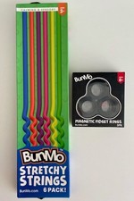 Lot of 2 BunMo Fidget Sensory Toys - Stretchy Strings 6 Pack & Magnetic Rings
