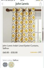 A Lovely Pair Of John Lewis Saffron Indah Large Eyelet Lined Cotton Curtains