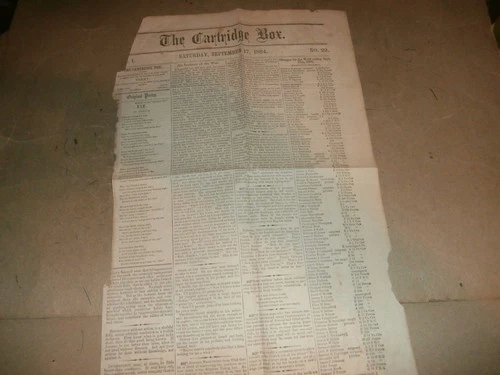 1864 The Cartridge Box US Army Hospital York PA Civil War Newspaper
