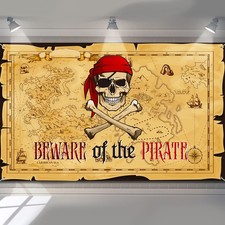 Breling Pirate Party Backdrop Treasure Map 185 x 110 cm, White