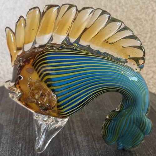 GCA Art Glass Tropical Fish Sculpture - Vintage  - Murano Style Blue And Gold