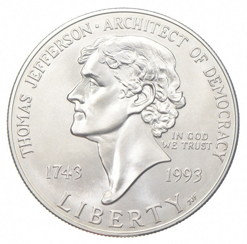 1993-P Unc Jefferson Democracy Commemorative Silver Dollar $1 *7491