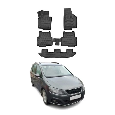 Tapis de sol pour Seat Alhambra 2010-2015 en caoutchouc TPE 3D Noir 5Pcs - Photo 1/4