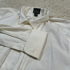 Jos A Bank Tuxedo Shirt 16.5 35 Solid White Pleated Bib French Cuff Cotton