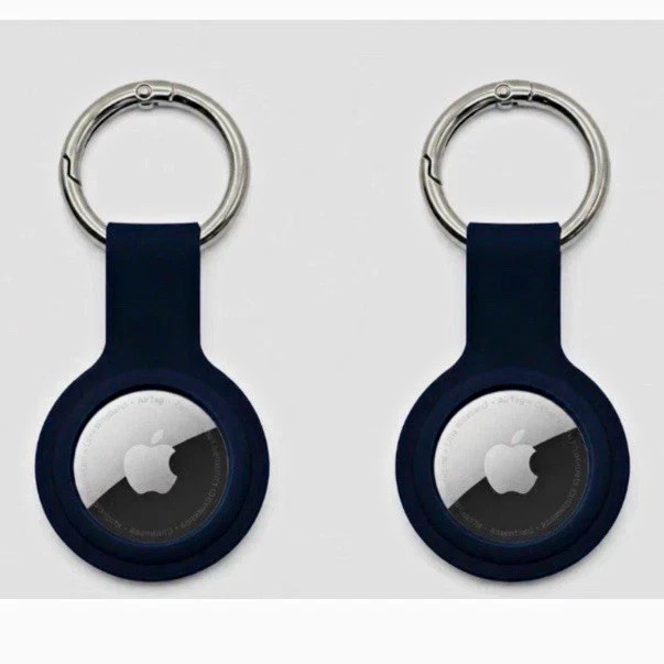 2 pieces Black Air Tag Silicone Fitted Keychain Holder Case for Apple Air tag