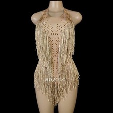 New Women Rhinestones Fringes Bodysuit Dance Costume Dancer Singer Stage Wear