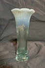 Fenton French Opalesent Art Glass Vase Aquamarine Blue Fluted Crimped Edge 6.5"