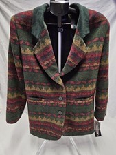 Vintage Braetan Blazer Coat Medium Southwestern Aztec Pattern Suede Collar Wool