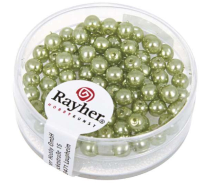 RAYHER - 85 PEZZI - PERLE CERATE IN VETRO RINASCIMENTO 4MM - COLORE GIADA