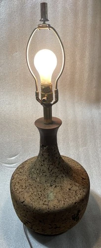 MCM Cork, Brass, and Wood Lamp