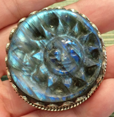 Crescent Moon and Sun Ring, Carved Labradorite stone  adjustable Eclipse