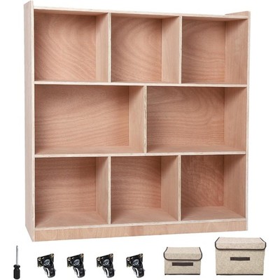 Mobile 8-Compartment Storage Cabinet with 4 Casters & 2 Boxes for School & Home