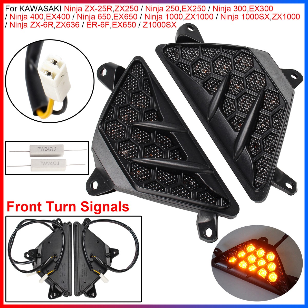 Front LED Turn Signals(Flashing) Plug & play For KAWASAKI Ninja