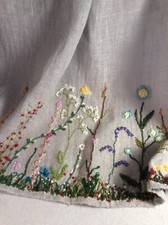 Beautiful floral scarf hand embroidered 100  linen lightweight gauze like linen