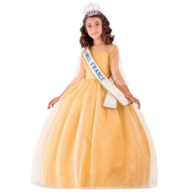 Robe De Princesse Miss France Deluxe Upyaa Pour Fille 11/12 Ans - Satin Bleu Avec Accessoires - Neuf