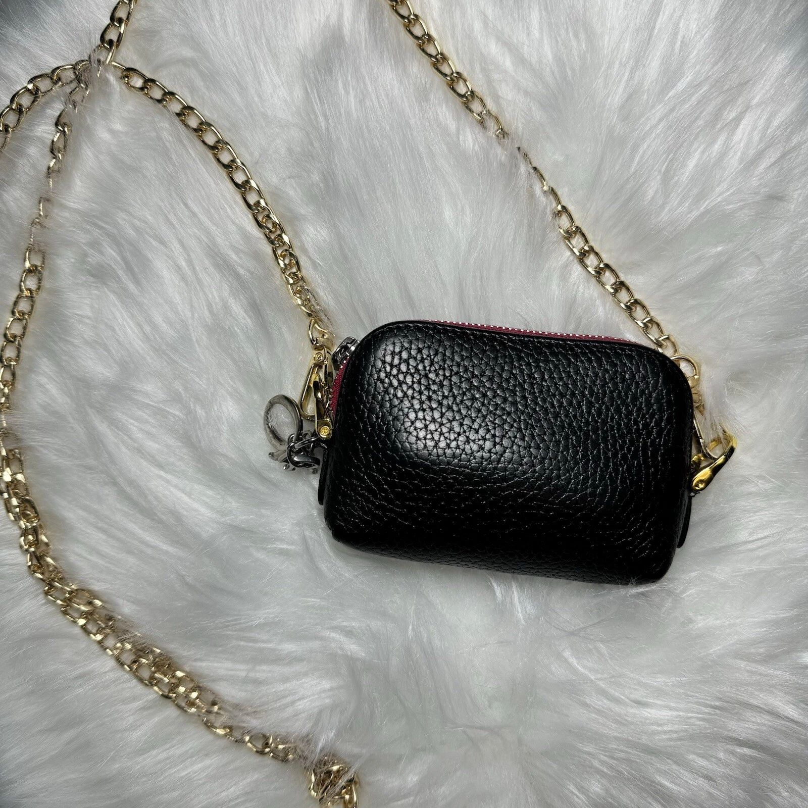 DIOR Pochette Logo Charme Christian Dior Cuir NOIR Sac Bandoulière Chaîne Portefeuille