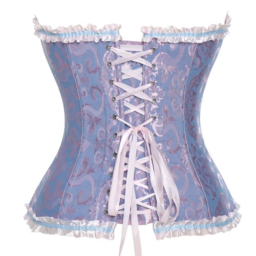 Women Boned Lace Up Overbust Burlesque Corset Bustier Top Waist Training Cincher - Picture 27 of 51