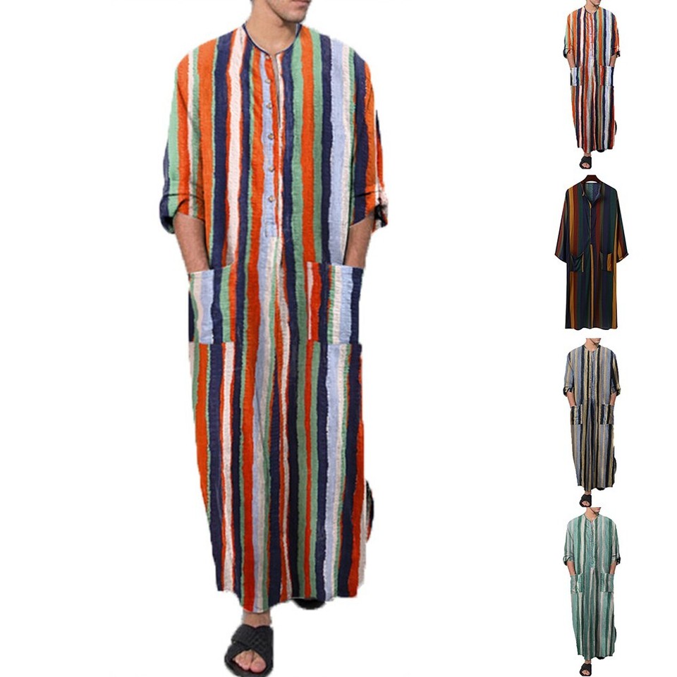 Useful Mens Robe Long Dress Cotton Fashion Jubba Kaftan Long Sleeve