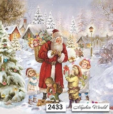 (2433) TWO Paper LUNCHEON Decoupage Art Craft Napkins   SANTA CHRISTMAS CHILDREN