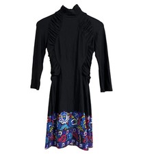 Roberto Cavalli Y2K Mock Neck Ruched Mini Dress Black Multi Floral Sz 42 US 6