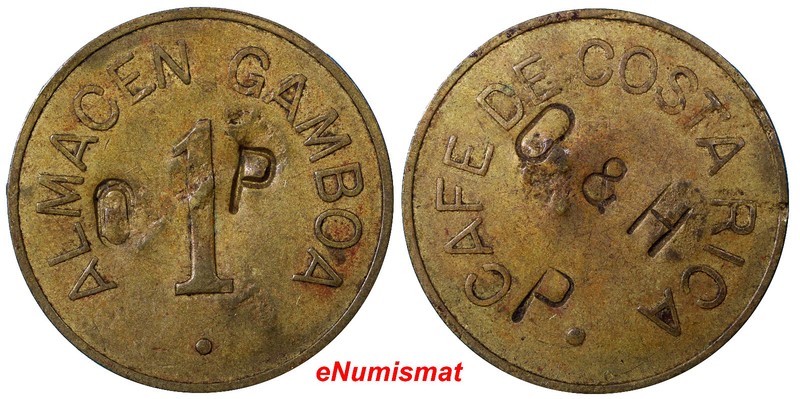 Cafe de COSTA RICA  COFFEE TOKEN  ALMACEN GAMBOA 1892's "O&H"-ORTIZ Y HIJO XF(6)