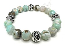 Handmade 10mm Dragon Skin Agate Gemstone  .925 Silver Bali Bead Bracelet