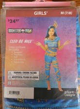 NEW Monster High Cleo De Nile Halloween Costume Girls Medium 7/8 Jumpsuit Belt