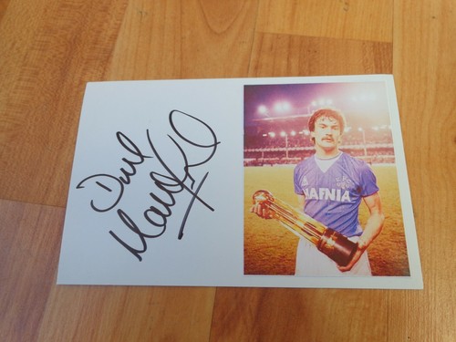 GENUINE SIGNED DEREK MOUNTFIELD EVERTON FC WHITE CARD 6X4" + PHOTO