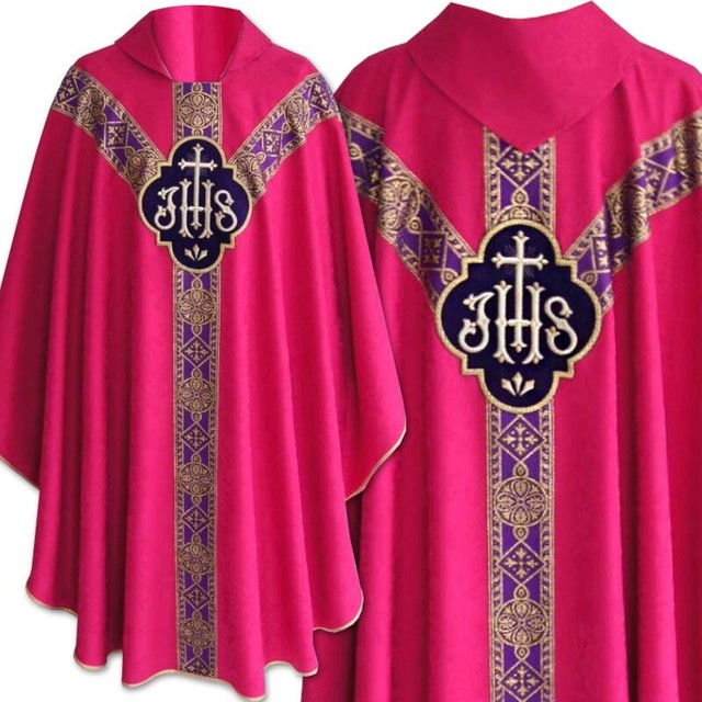 CHASUBLE Rose/Pink SemiGothic style vestment,damask/velvet,orphrey