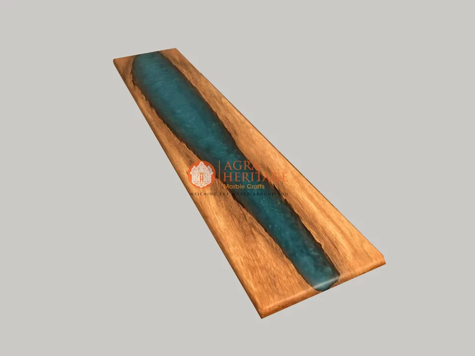 Blue Epoxy Resin Dining Table, Side Epoxy Wooden Table, Handmade Furniture Decor - Image 3 of 4