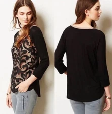 Nwt Anthropologie Dolan Black Lace Filigree Top Size Medium