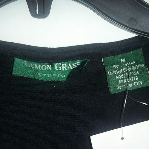 Black V neck Beaded & Embroidered T Shirt Size Medium by Lemon Grass Studio - Picture 3 of 3