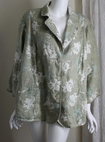 j.jill Sz 3X Green Natural Garden Floral 3/4 Linen Blazer Jacket Topper Lovely - Picture 5 of 10