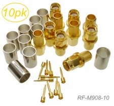 10-Pack, SMA Male Crimp Type RF Connectors for RG5, RG6, LMR300 Coax Wire
