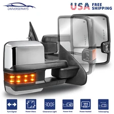 Chrome Pair Power Fold Tow Mirror for 2014-2018 Chevy GMC Sierra 1500 2500 3500