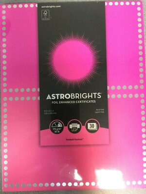 Astrobrights 91107 Fireball Fuchsia 30x Enhanced Dots Certificates 8.5''x5.5'' NEW