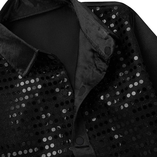 Kids Boys Shirt with Hat for Dance Glittery Sequin Long Sleeve Lapel Collar - Picture 51 of 63